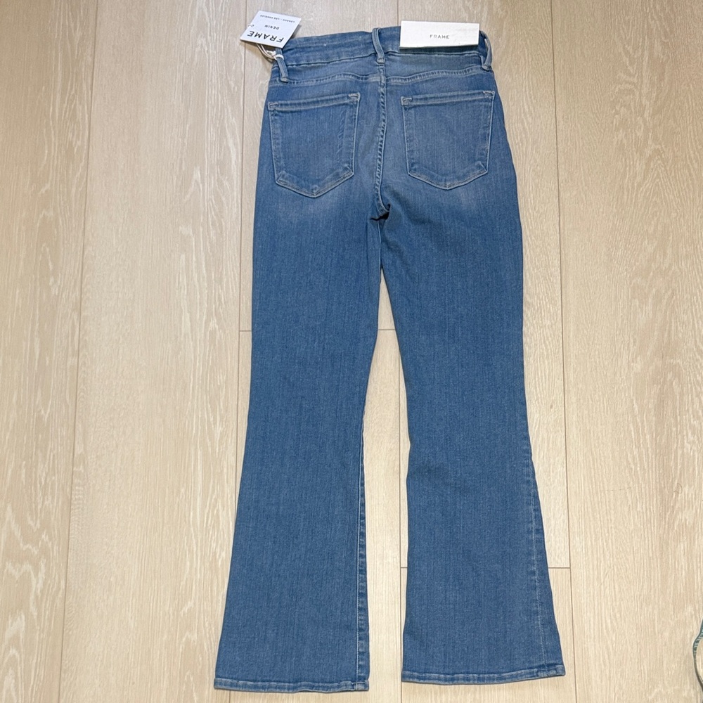 Frame Le Crop Mini Boot Mid-Rise Medium Blue Flare Jeans NEW - Picture 12 of 12